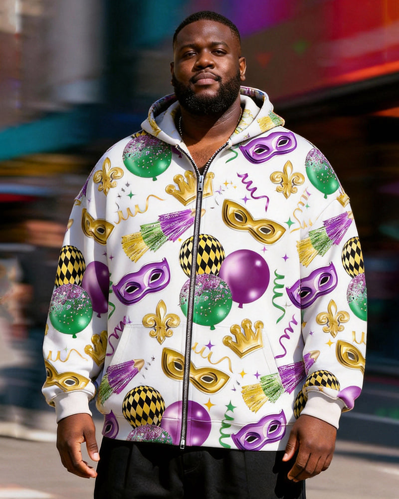 Big & Tall Men's Carnival Mask Colored Ball Print Zip Hoodie