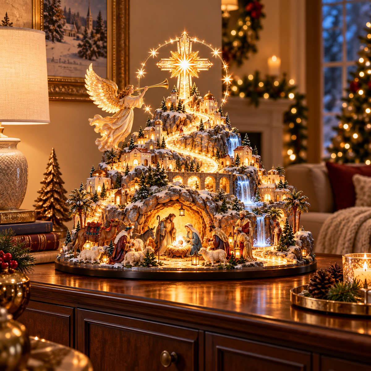 ✝️✨ Heavenly Nativity Mountain™ – Illuminated Bethlehem Faith Village & Christmas Tabletop Light