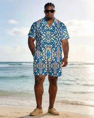 Men's Plus Size Hawaiian Baroque Print Short Sleeve Shirt Shorts Set