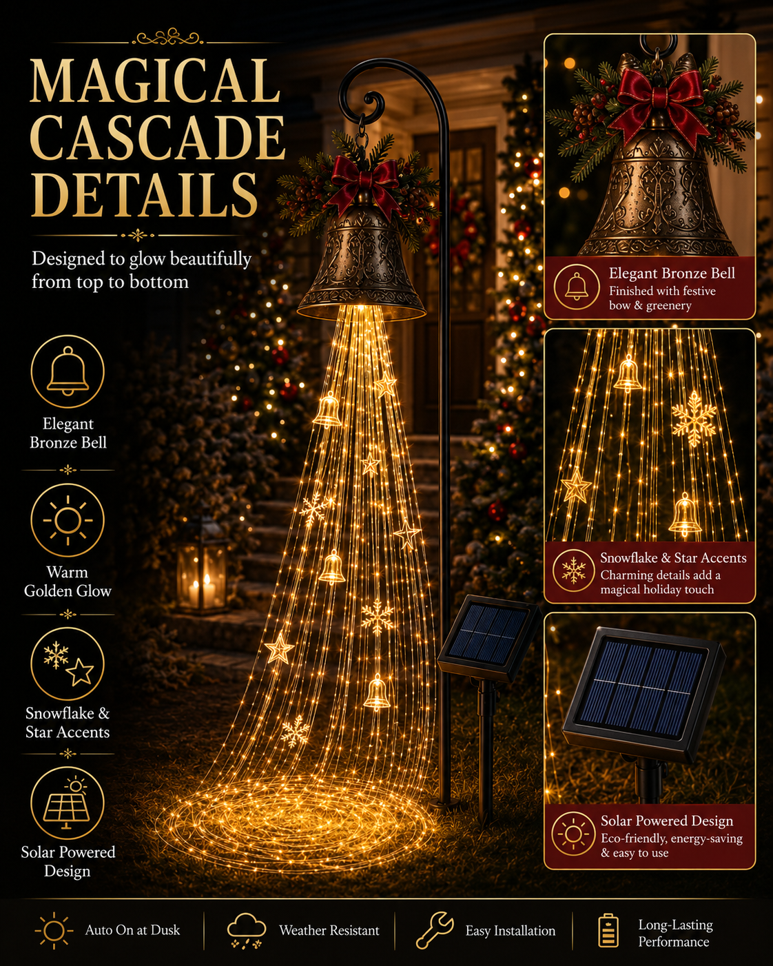 ✨✨Hot Sale 40% OFF🎄 Christmas Bell Cascade Solar Yard Light✨