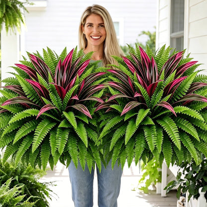 💥Summer Special🔥 48" Large UV-Resistant Artificial Fern & Red Dracaena Decorative Plants – Full, Lush & Fade-Resistant!