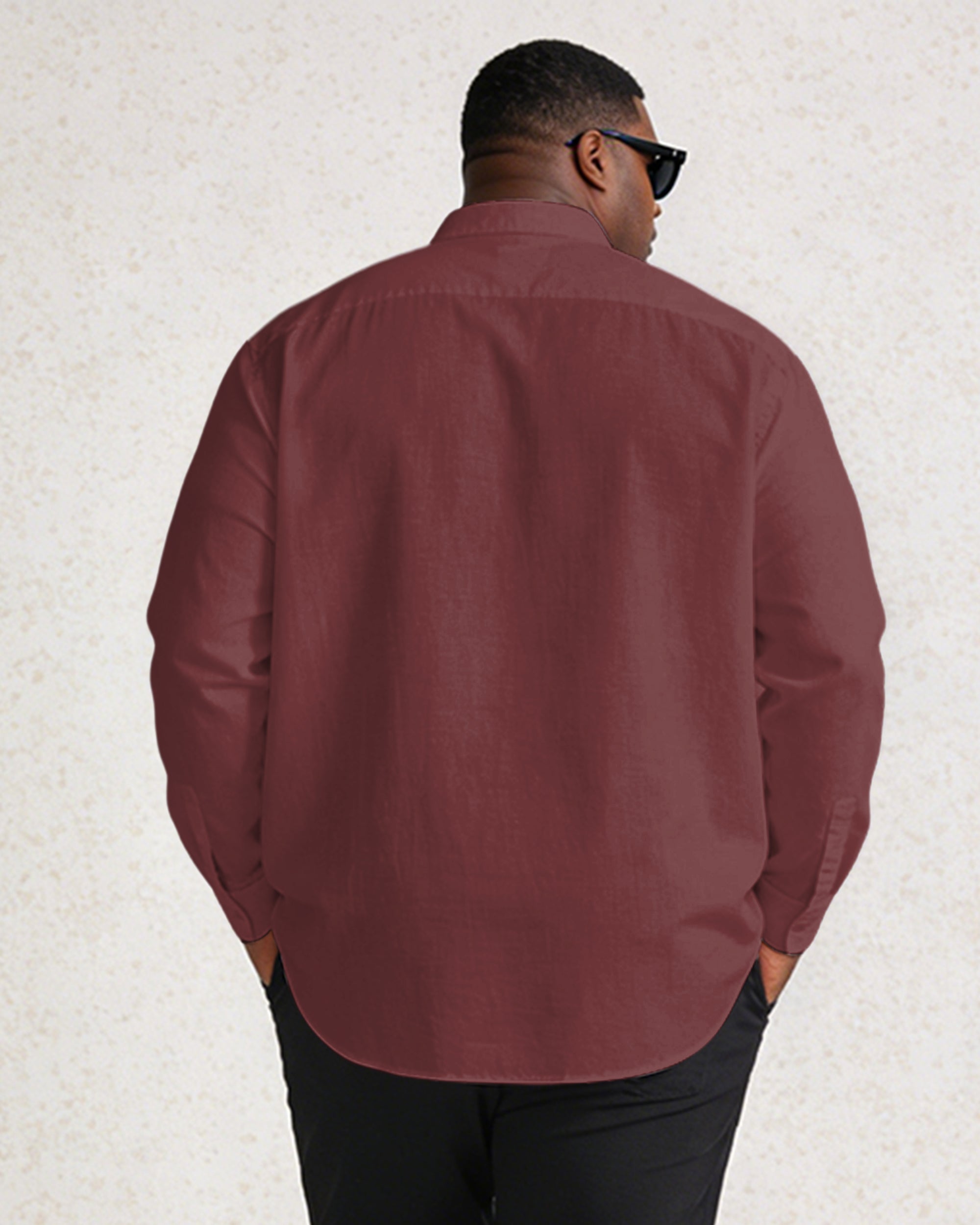 Brick Red, Yellow Patchwork Music Carnival Large Size Men's Long Sleeve Lapel Shirt