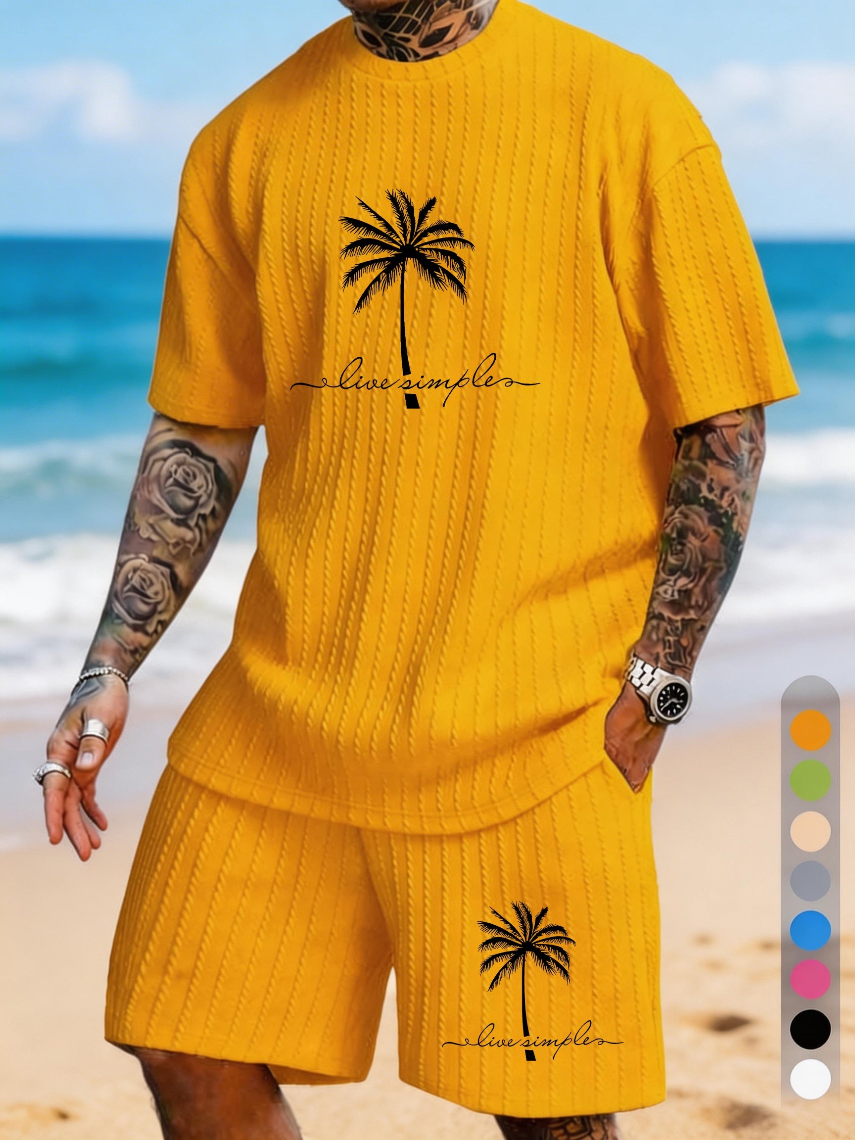 "Live Simple" Single Coconut Print Texture Large Size Holiday Suit