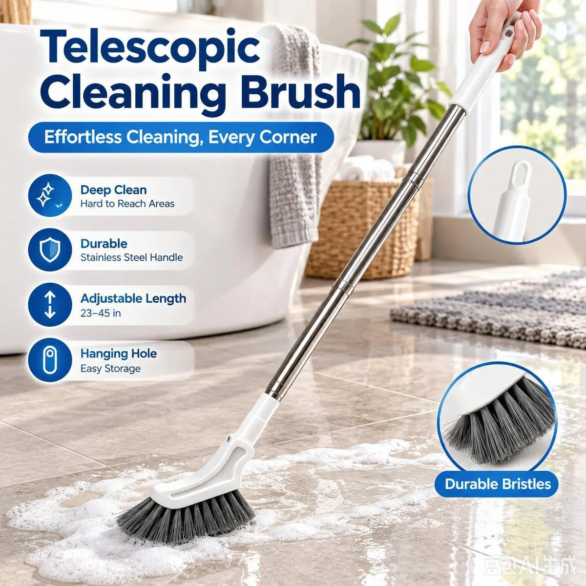 🔥Hot Sale 49% Off🔥Adjustable Length Stainless Steel Telescopic Long Handle Crevice Cleaning Brush 🧹