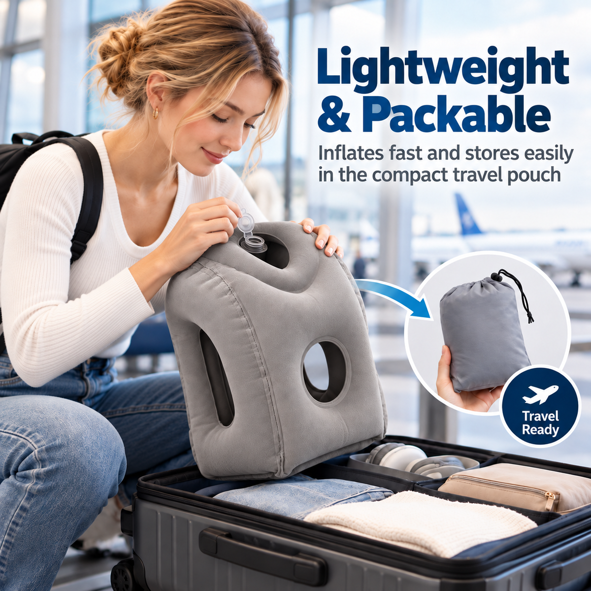 💤 Multi-Angle Inflatable Sleep Pillow for Airplanes, Trains & Office Desks