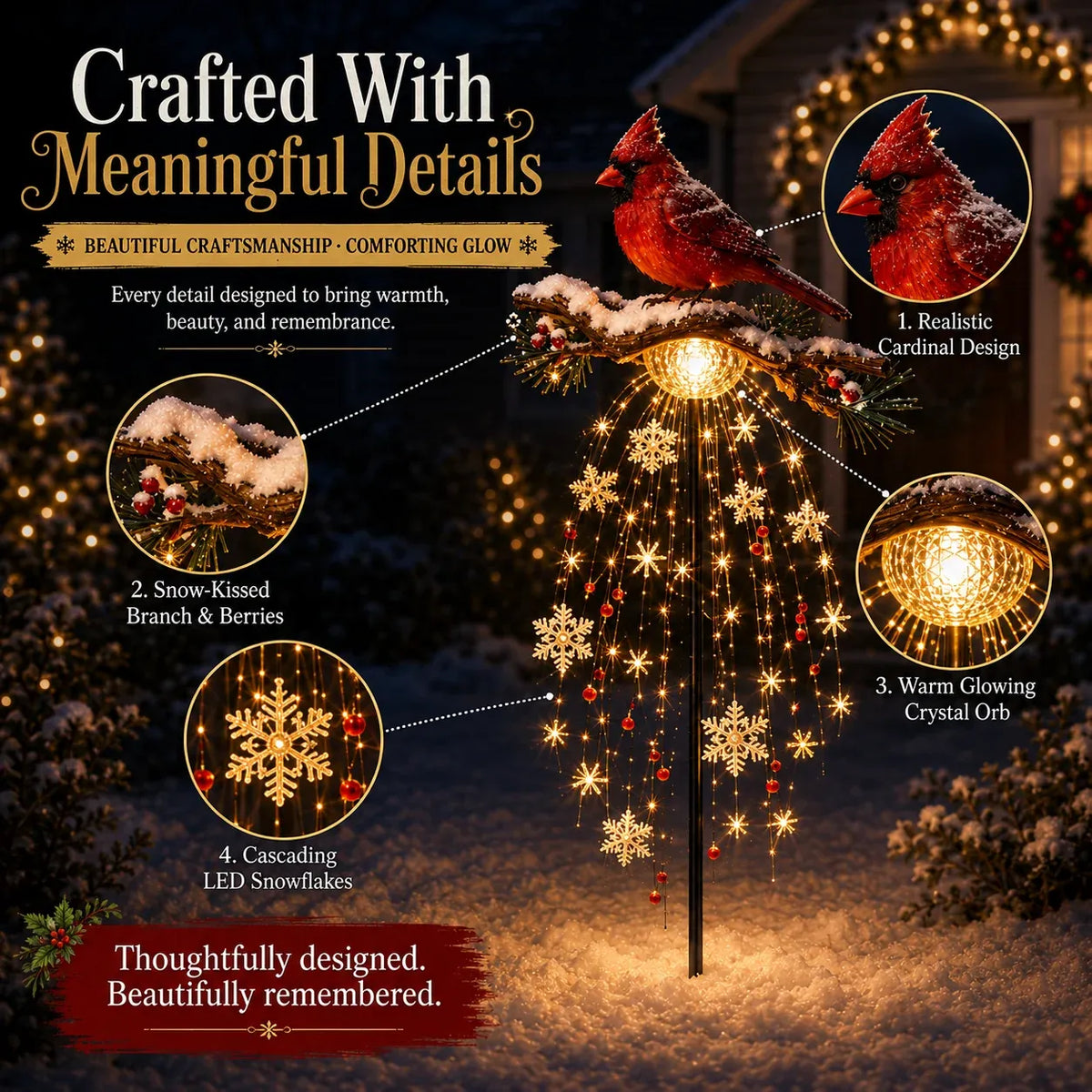 ❤️ Cardinal Memory Fountain – Lighted Christmas Remembrance Garden Decor