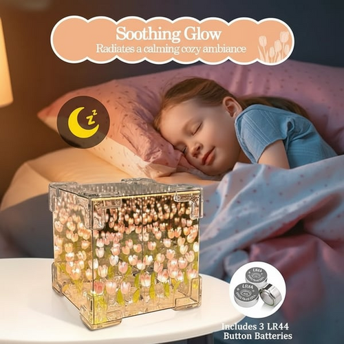 🔥HOT SALE✨ DIY/Pre-Made Tulip Cube Mirror Lamp | Infinite Glow Night Light – Perfect Bedroom Decor & Gift