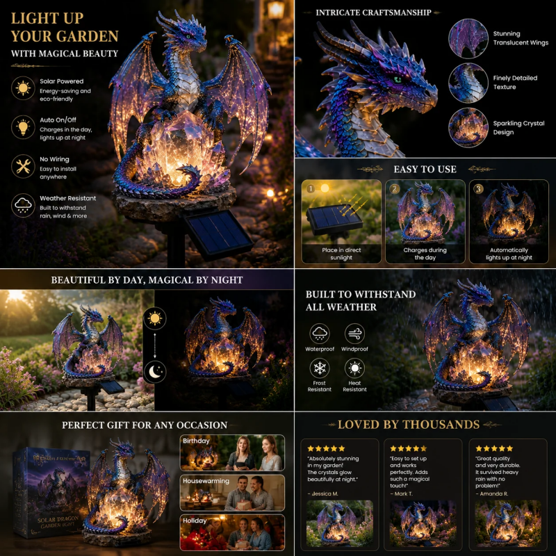 🔥HOT SALE✨ Amethyst Crystal Dragon🐉Solar Dragon Crystal Garden Light