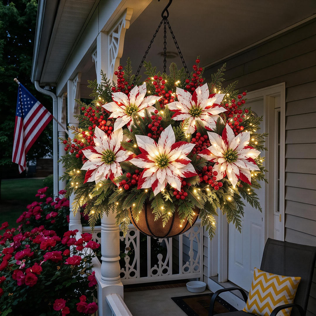 🎄🌺Christmas Hot Sale✨Pre-Lit Artificial Christmas Flowers Hanging Basket