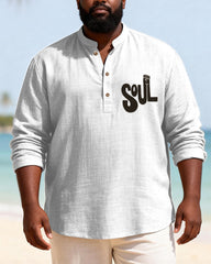 Big & Tall Men's SOUL Alphabet Print Henry Collar Long Sleeve Shirt