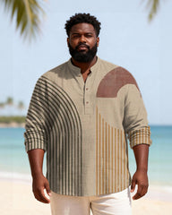 Big & Tall Men's Geometric Stripe Patchwork Printed Henry Collar Long Sleeve Shirt