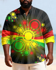 Big & Tall Men's Reggae Colorful Circle Printed Henry Collar Long Sleeve Shirt