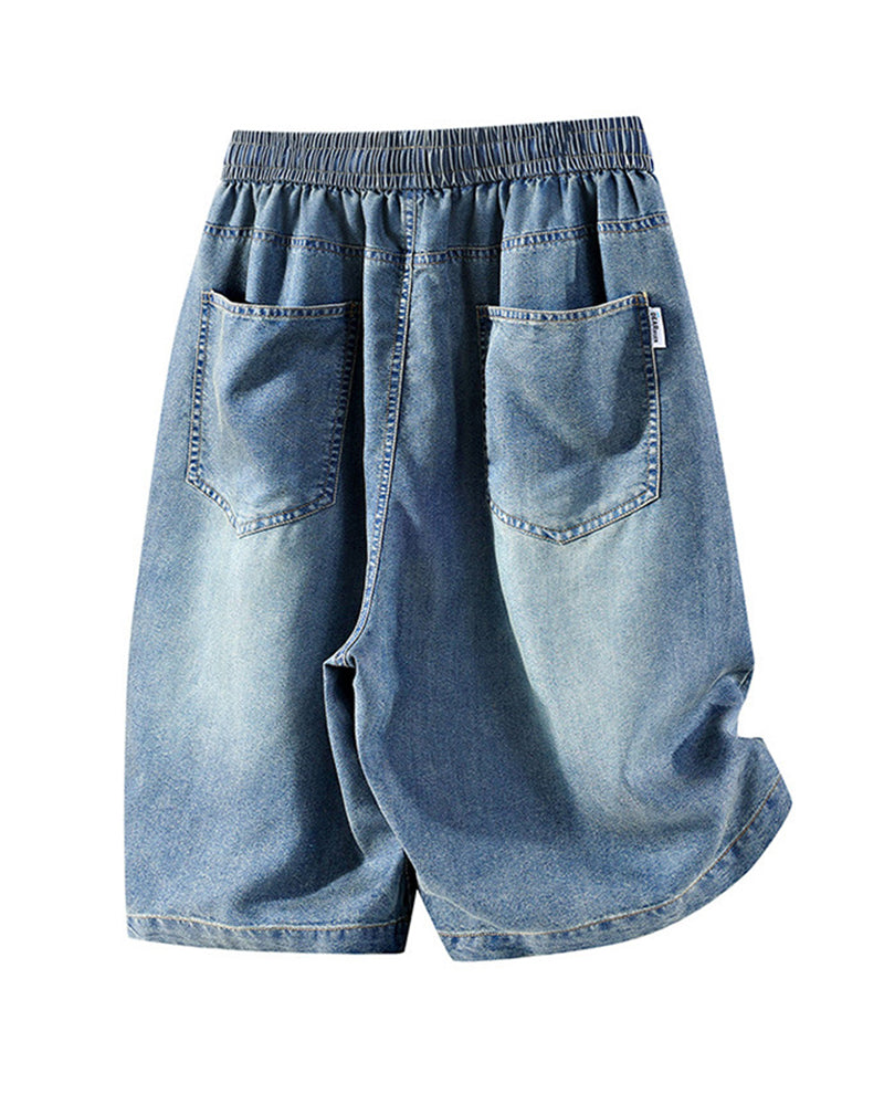 Men's Large Size Washed Distressed Solid Color Denim Pants XL-10XL