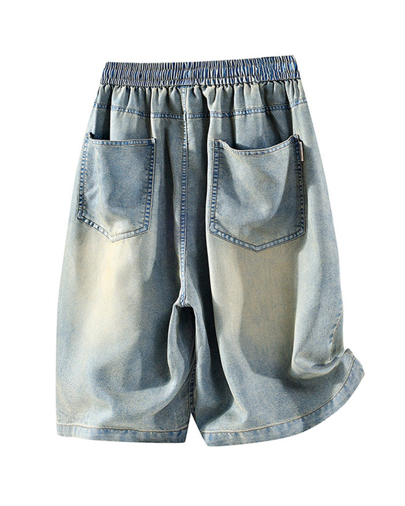 Men's Large Size Washed Distressed Solid Color Denim Pants XL-10XL