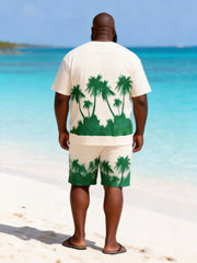 Big & Tall Men's Green Coconut Grove Silhouette Gradient Print Round Neck Short Sleeve T-Shirt Shorts Set