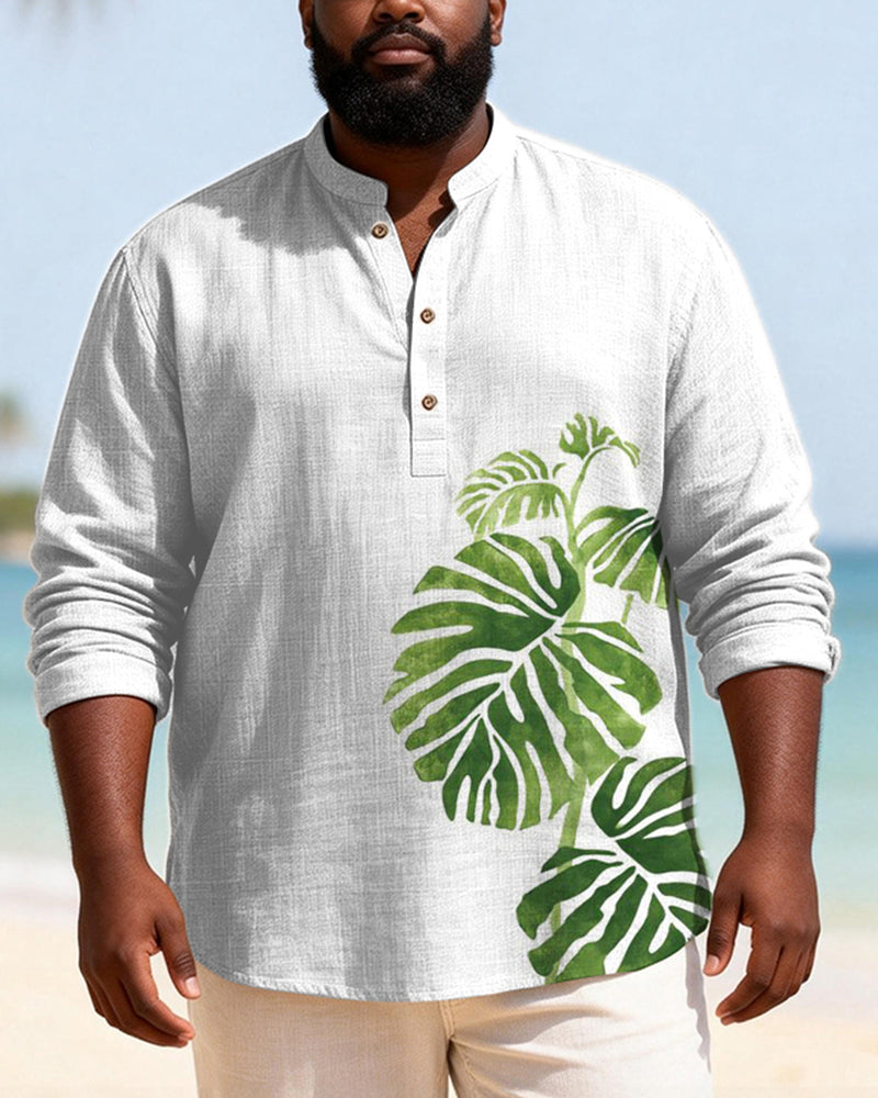 Big & Tall Men's Printed Henry Collar Long Sleeve Shirt