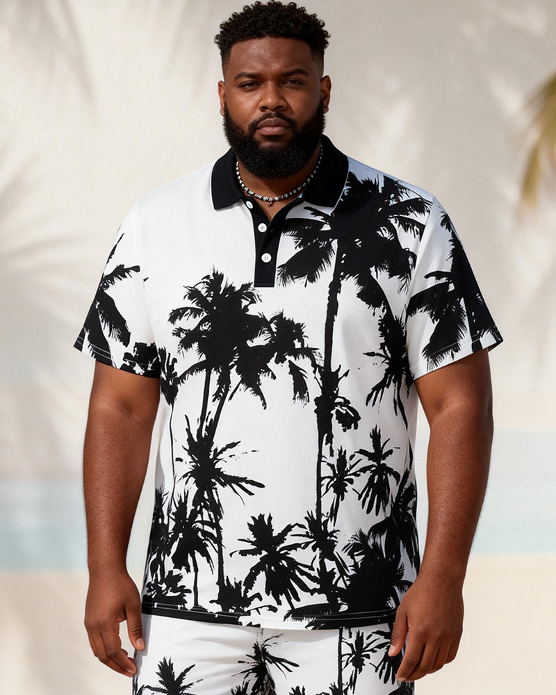 Big & Tall Men's White Coconut Silhouette Contrast Print Short Sleeve Polo Shirt