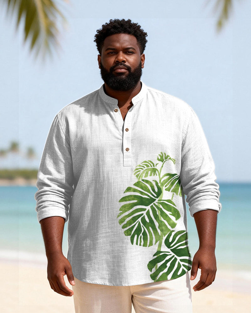 Big & Tall Men's Printed Henry Collar Long Sleeve Shirt