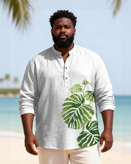 Big & Tall Men's Printed Henry Collar Long Sleeve Shirt