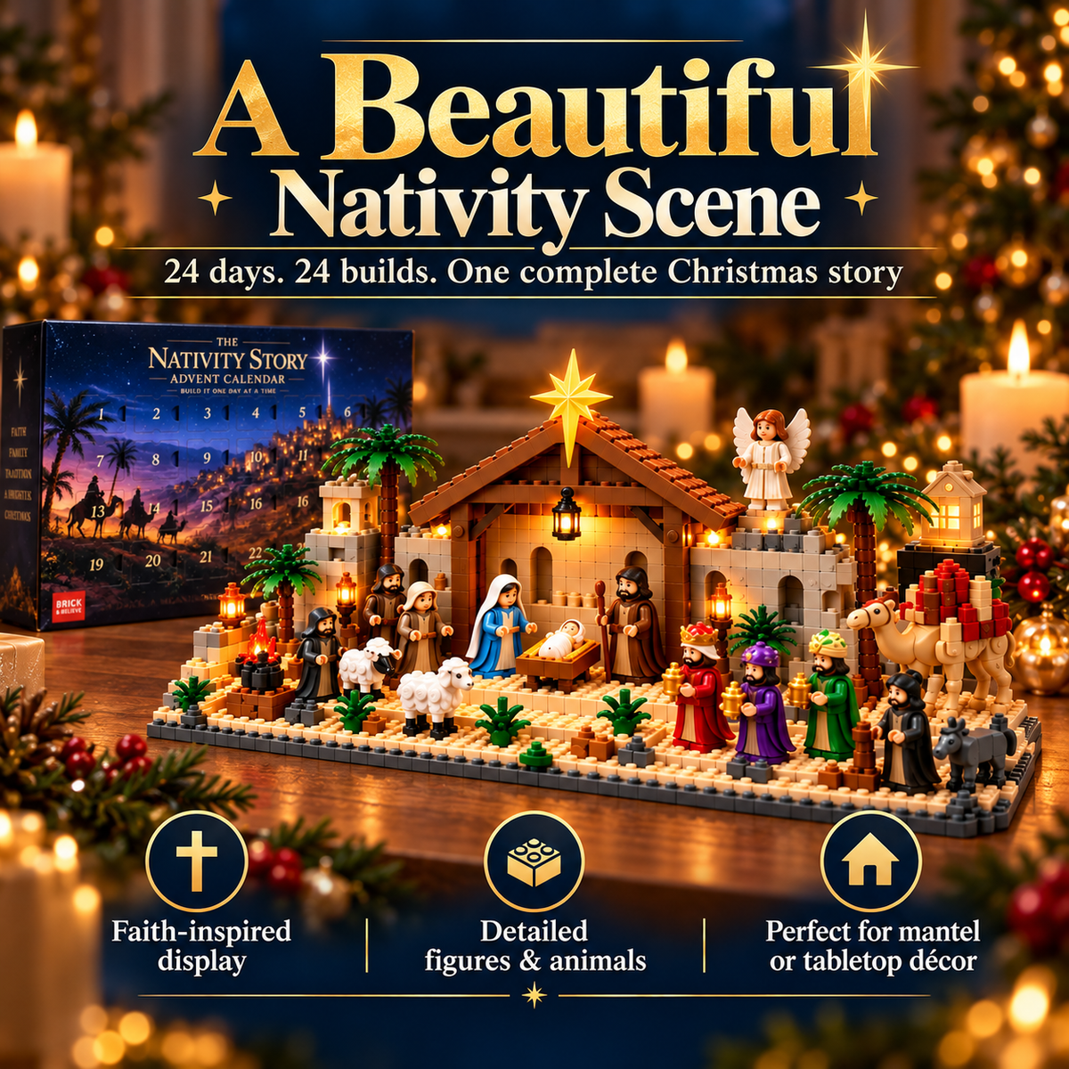 🎄🎈Nativity Advent Calendar – 24-Day Buildable Christmas Nativity Set