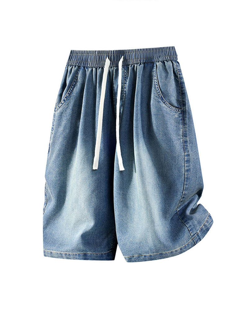 Men's Large Size Washed Distressed Solid Color Denim Pants XL-10XL