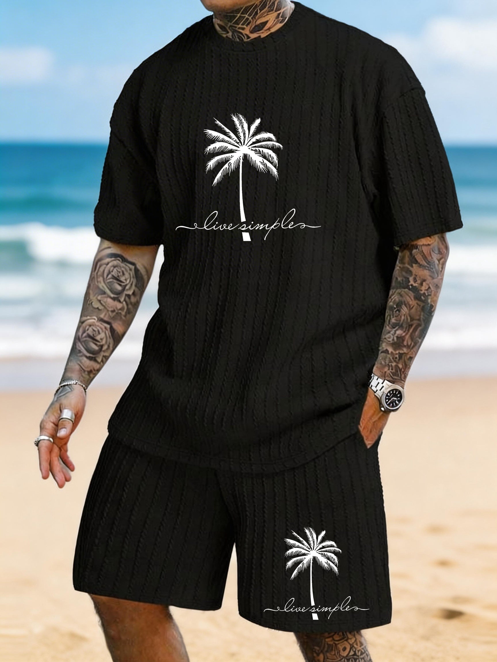 "Live Simple" Single Coconut Print Texture Large Size Holiday Suit