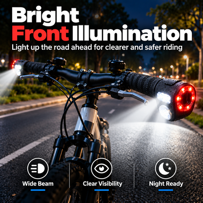 🚴(A pair) Dual-Direction Handlebar Safety Lights – USB Rechargeable Front & Rear Bike Lights with Hidden Bar-End Installation