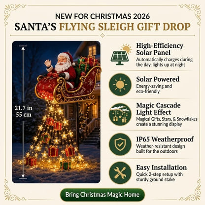 🎅✨ 2026 New Santa’s Flying Sleigh Gift Cascade – Solar Christmas Garden Light