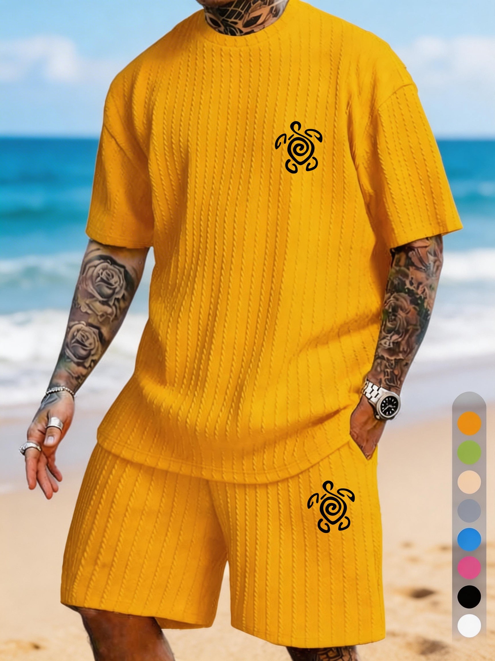 Spiral Turtle Totem Print Texture Large Beach Two-piece Set