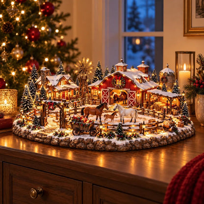 🎁🐴 Weihnachtsdorf mit Pferdestall – Beleuchtete Reitsport-Weihnachtsszene 🎄✨