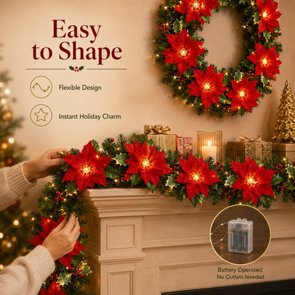 🎄5K+ people purchased it in the past week.✨ Christmas Poinsettia LED Garland String Lights