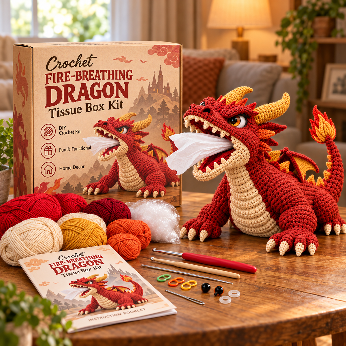 🔥Last Day 50% OFF- 🐉 DIY Crochet Tissue Box Kit | Funny Fantasy Home Decor 🧶