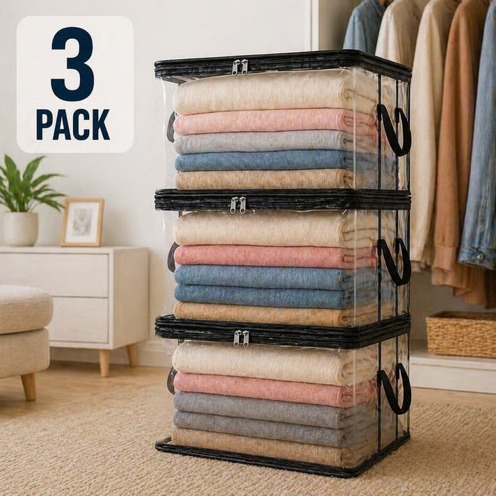 🎁2026 New Upgrade-Large Clear Thick Plastic Storage Box with Hinged Lid