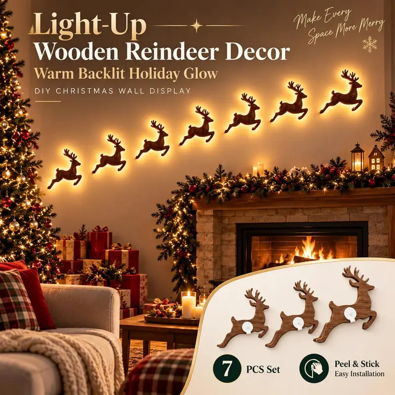 LIMITED-TIME 50% OFF — SHOP NOW! 🔥7Pcs Led Reindeer Wall Decorations, 3d Antler Glow Wall Decor For Christmas,3D Light-Up Wooden Reindeer Christmas Wall Decor Lights