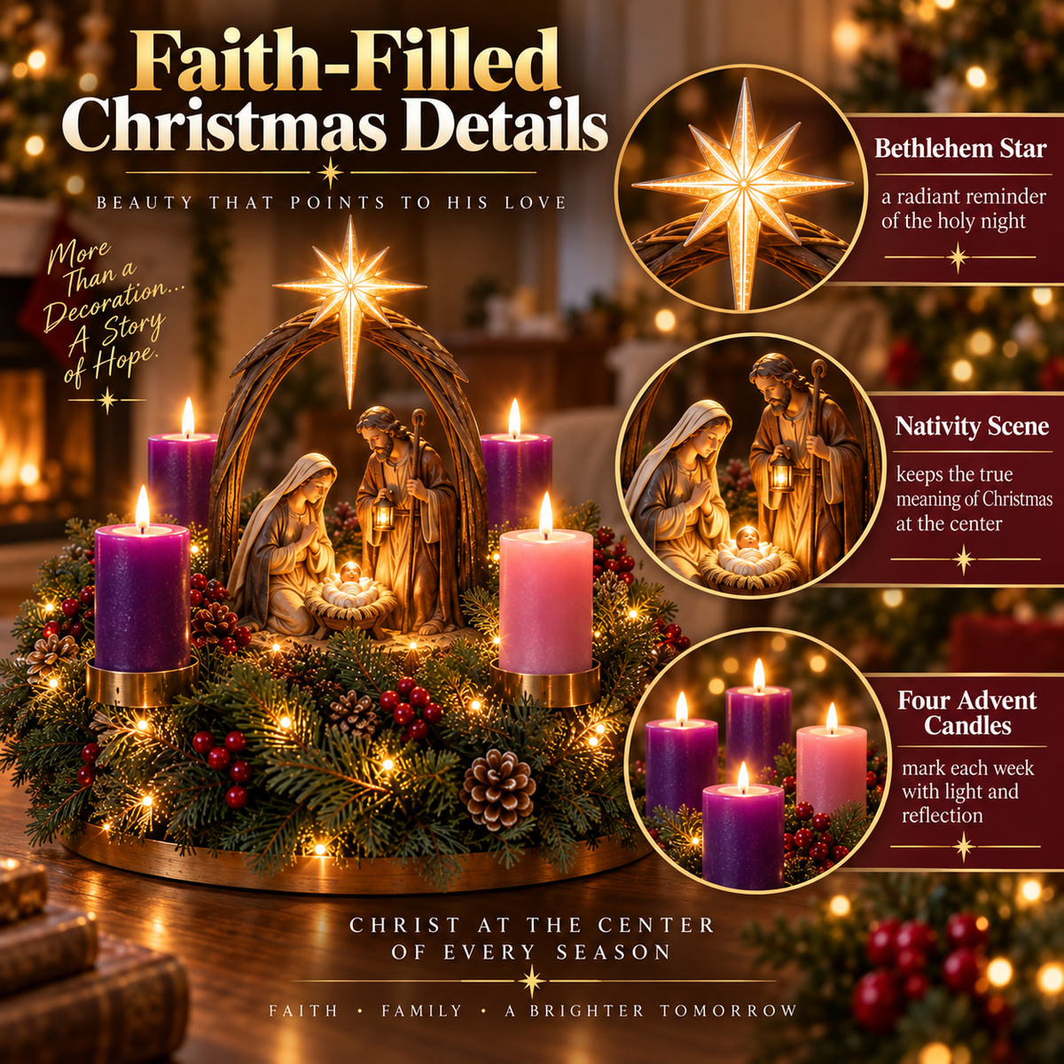 ✝️ Lighted Nativity Advent Wreath – A Sacred 4-Week Christmas Tradition🕯️