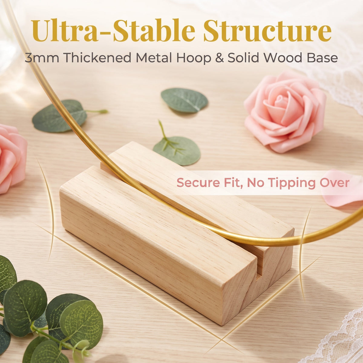 🌸 50% OFF! Gold Hoop Christmas Centerpiece with Wooden Stand & LED Lights – DIY Festive Table Decor