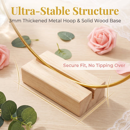 🌸 50% OFF! Gold Hoop Christmas Centerpiece with Wooden Stand & LED Lights – DIY Festive Table Decor