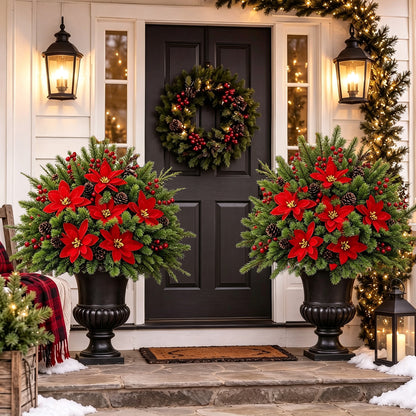 🏆2026 Christmas Sale 50% OFF🎄Pre-Lit Artificial Christmas Poinsettia Basket