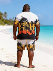 Big & Tall Men's Sunset Coconut Grove Gradient Print Crewneck Short Sleeve T-Shirt Shorts Set