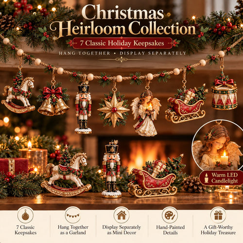 🎄 7-Piece Vintage Christmas Garland | Removable 3D Ornaments