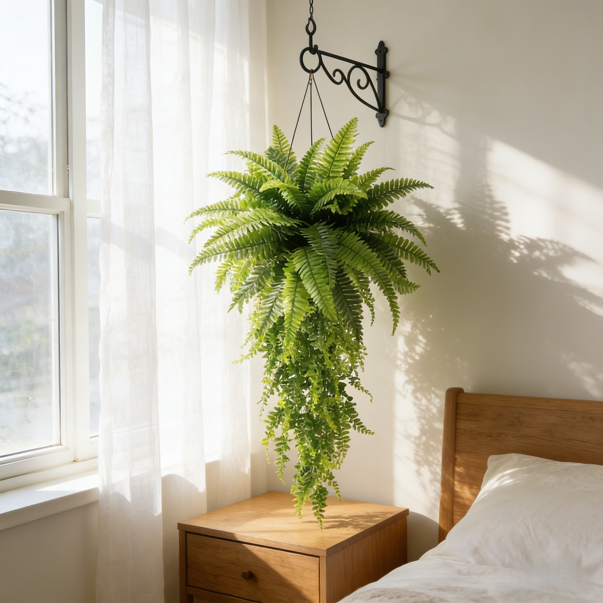 🌱 Boston Fern Hanging Plant — Lifelike, Large & UV-Resistant
