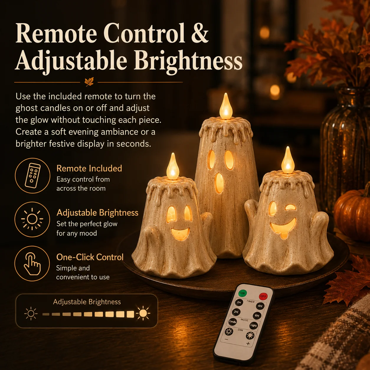 🔥Halloween Early Bird Sale🎃3-Piece Halloween Ghost Flameless Candle Set withRemote Timer
