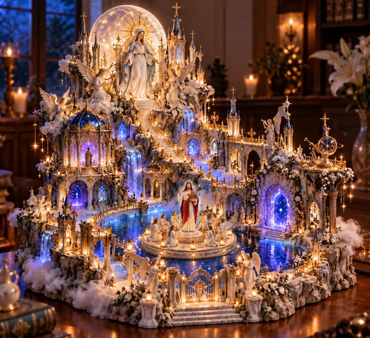 🙏Heavenly Light Sanctuary – Illuminated Cathedral Diorama with Rotating Faith Scene✝️✨
