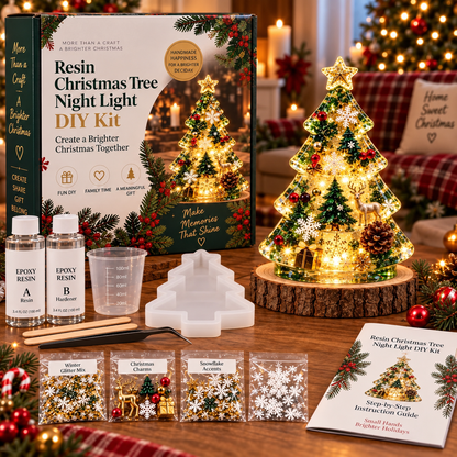 ⏳ Last Day 49% OFF – 🎄Beginner-Friendly Resin Christmas Tree Night Light DIY Kit | Mold, Resin, Fairy Lights & Festive Decorations Included ✨