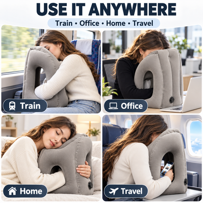 💤 Multi-Angle Inflatable Sleep Pillow for Airplanes, Trains & Office Desks