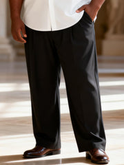 Big & Tall Men's Retro White Background Black Plicet Printed Short Sleeve Shirt Trousers Set