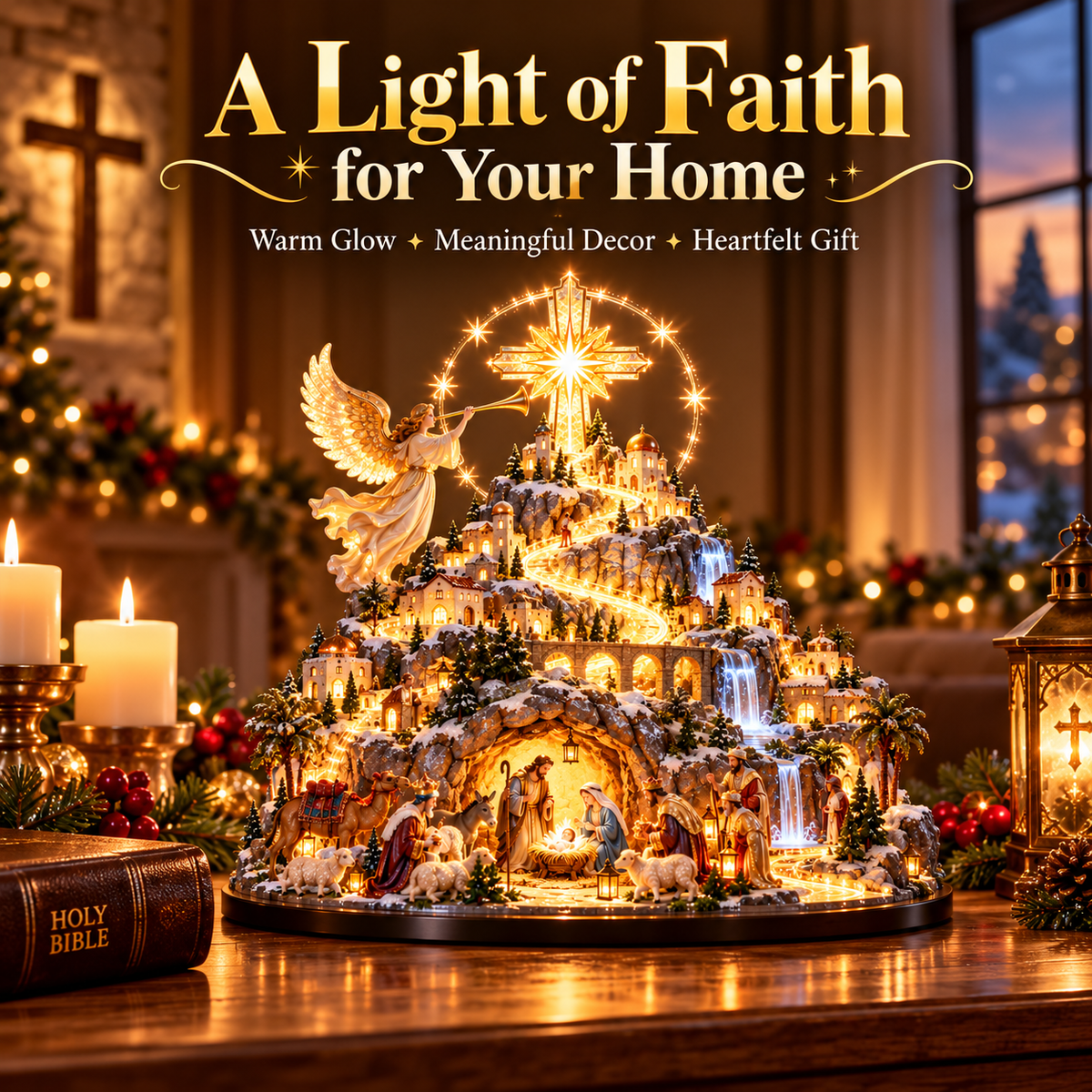 ✝️✨ Heavenly Nativity Mountain™ – Illuminated Bethlehem Faith Village & Christmas Tabletop Light