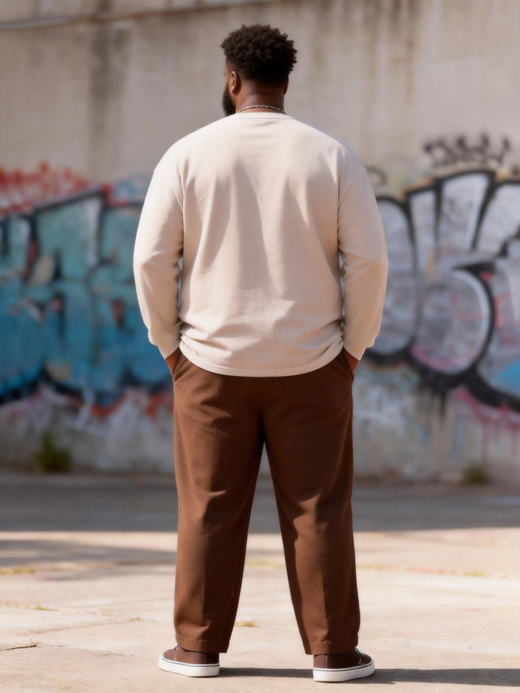 Big & Tall Men's Curry SOUL Letter Print Long Sleeve T-Shirt Pants Set