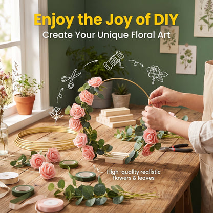 🌸 50% OFF! Gold Hoop Christmas Centerpiece with Wooden Stand & LED Lights – DIY Festive Table Decor