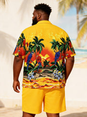 Big & Tall Men's Tropical Parrot Sunset Print Short-Sleeve Polo Shirt